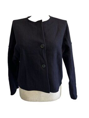 WOMEN'S COS 2 BUTTON WOOL BLEND MINIMALIST NAVY BLUE BOXY CARDIGAN BLAZER SMALL